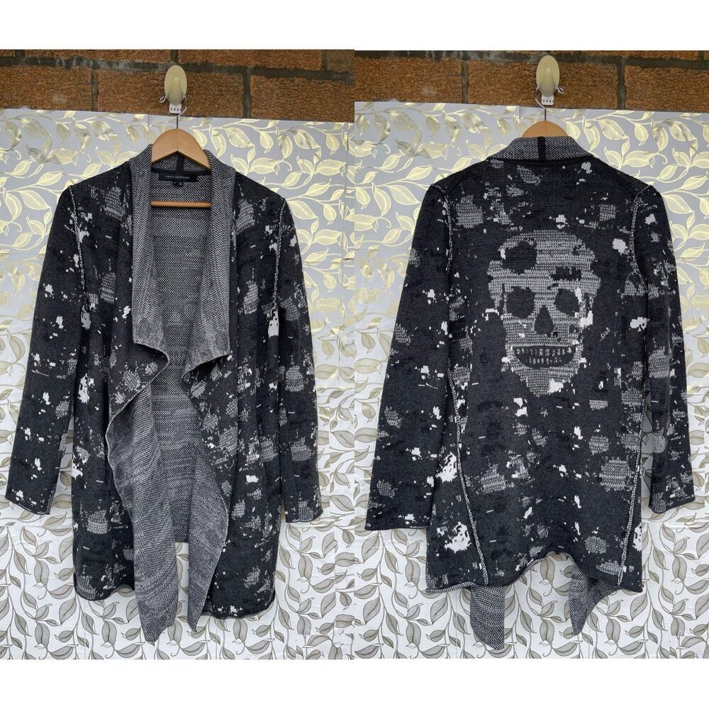 SKULL CASHMERE Black Distressed Skull Cardigan Cotton Blend Goth Grungecore S